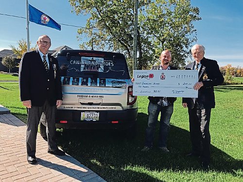 Canstar Community News Veteran Scott Stroh is raising funds to complete work on his moving memorial to members of the Canadian Armed Forces who have died in service to their country. The Henderson Legion Branch 215 recently contributed $200 to the cause. (SHELDON BIRNIE/CANSTAR/THE HERALD)
