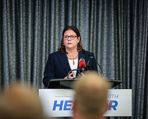 JESSICA LEE / WINNIPEG FREE PRESS

Heather Stefanson delivers remarks at the Conservative leaders debate at Norwood Hotel on September 28, 2021.

Reporter: Carol