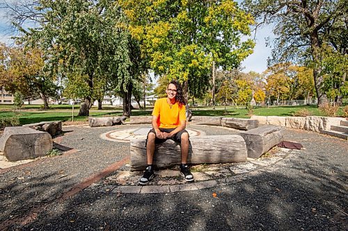 MIKE SUDOMA / Winnipeg Free Press
Activist, Michael Redhead Champagne sits on a bench at the site of a healing forest in St Johns Park Wednesday
September 29, 2021