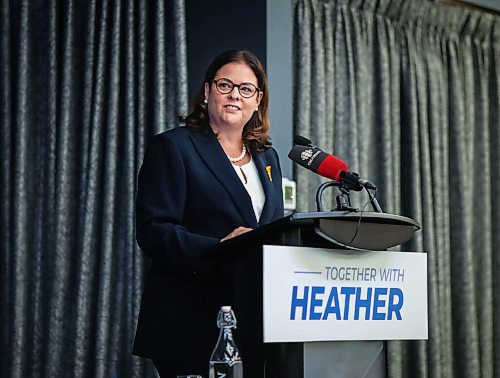 JESSICA LEE / WINNIPEG FREE PRESS

Heather Stefanson delivers remarks at the Conservative leaders debate at Norwood Hotel on September 28, 2021.

Reporter: Carol