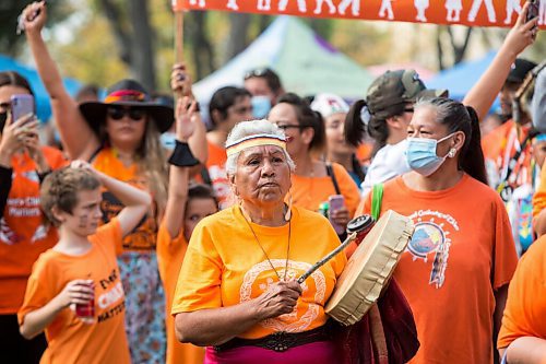 MIKAELA MACKENZIE / WINNIPEG FREE PRESS

Mary Starr walks in a march that went from the Canadian Museum for Human Rights to St. John's Park on the first National Day for Truth and Reconciliation in Winnipeg on Thursday, Sept. 30, 2021. For --- story.
Winnipeg Free Press 2021.