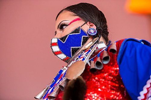 MIKAELA MACKENZIE / WINNIPEG FREE PRESS

Destiny Thompson dances in the grand entry at a Pow Wow at St. John's Park on the first National Day for Truth and Reconciliation in Winnipeg on Thursday, Sept. 30, 2021. For --- story.
Winnipeg Free Press 2021.