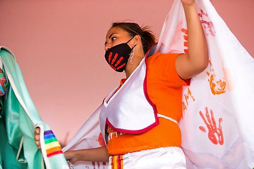 MIKAELA MACKENZIE / WINNIPEG FREE PRESS

Riley Brown dances in the grand entry at a Pow Wow at St. John's Park on the first National Day for Truth and Reconciliation in Winnipeg on Thursday, Sept. 30, 2021. For --- story.
Winnipeg Free Press 2021.