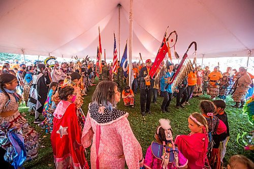 MIKAELA MACKENZIE / WINNIPEG FREE PRESS

The grand entry at a Pow Wow at St. John's Park on the first National Day for Truth and Reconciliation in Winnipeg on Thursday, Sept. 30, 2021. For --- story.
Winnipeg Free Press 2021.