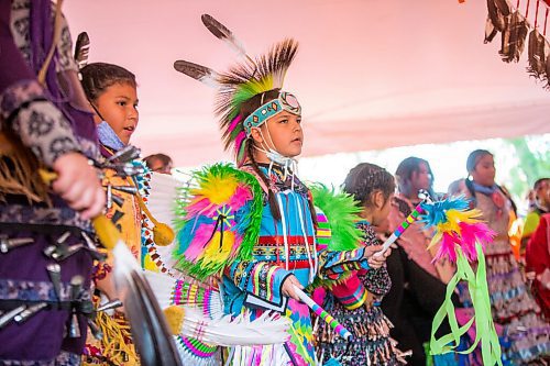 MIKAELA MACKENZIE / WINNIPEG FREE PRESS

Making Kennedy (eight) dances in the grand entry at a Pow Wow at St. John's Park on the first National Day for Truth and Reconciliation in Winnipeg on Thursday, Sept. 30, 2021. For --- story.
Winnipeg Free Press 2021.