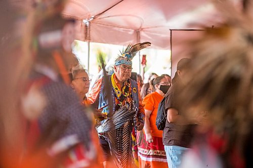 MIKAELA MACKENZIE / WINNIPEG FREE PRESS

Residential school survivor Circling Brown Thunderbird (Dan Sutherland) dances as he is recognized with others in an honour song at a Pow Wow at St. John's Park on the first National Day for Truth and Reconciliation in Winnipeg on Thursday, Sept. 30, 2021. For --- story.
Winnipeg Free Press 2021.