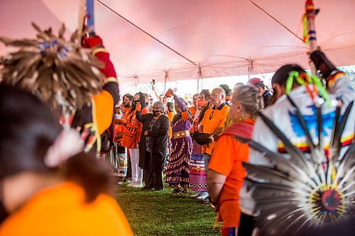 MIKAELA MACKENZIE / WINNIPEG FREE PRESS

Residential school survivors are recognized with an honour song at a Pow Wow at St. John's Park on the first National Day for Truth and Reconciliation in Winnipeg on Thursday, Sept. 30, 2021. For --- story.
Winnipeg Free Press 2021.