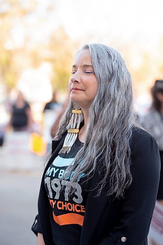 MIKE SUDOMA / Winnipeg Free Press
Nahanni Fontaine takes a minute prior to hosting/speaking at the Rally for Reproductive Justice held at the Manitoba Legislature Saturday
October 2, 2021