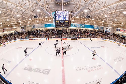 MIKE SUDOMA / Winnipeg Free Press
Winnipeg Ice and Brandon Wheat Kings face off to start the 2nd period Saturday evening
October 2, 2021