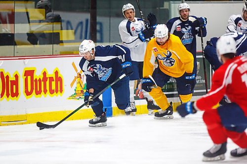 MIKE DEAL / WINNIPEG FREE PRESS
Manitoba Moose' Colt Conrad (45) during practice at MTS Iceplex Monday morning.
211004 - Monday, October 04, 2021.