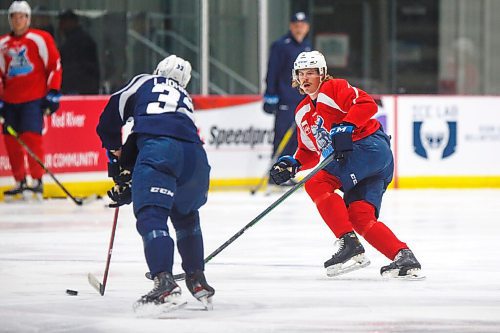 MIKE DEAL / WINNIPEG FREE PRESS
Manitoba Moose' Dean Stewart (2) during practice at MTS Iceplex Monday morning.
211004 - Monday, October 04, 2021.