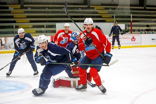 MIKE DEAL / WINNIPEG FREE PRESS
Manitoba Moose' Dean Stewart (2) during practice at MTS Iceplex Monday morning.
211004 - Monday, October 04, 2021.