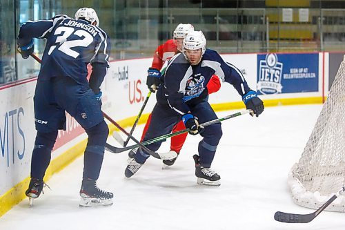 MIKE DEAL / WINNIPEG FREE PRESS
Manitoba Moose' Colt Conrad (45) during practice at MTS Iceplex Monday morning.
211004 - Monday, October 04, 2021.