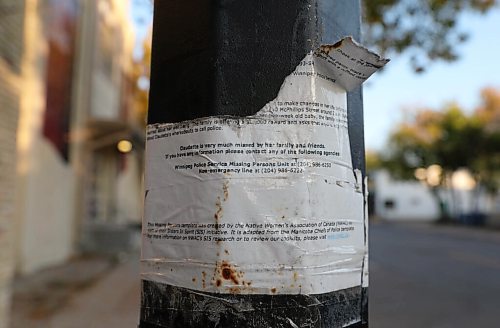 JESSICA LEE / WINNIPEG FREE PRESS

A missing persons poster for Claudette Osborne-Tyo at Selkirk and King on October 4, 2021, the last known site where she had been before she disappeared in 2008. 

Reporter: Melissa

