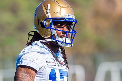 MIKAELA MACKENZIE / WINNIPEG FREE PRESS

Naaman Roosevelt (17) at Bombers practice in Winnipeg on Wednesday, Oct. 6, 2021. For Jeff Hamilton story.
Winnipeg Free Press 2021.