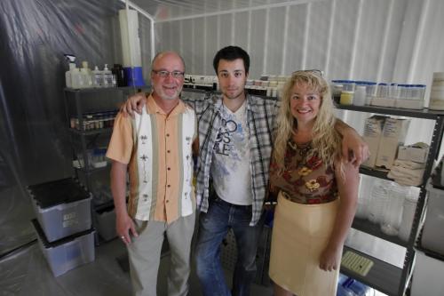 BORIS.MINKEVICH@FREEPRESS.MB.CA  100519 BORIS MINKEVICH / WINNIPEG FREE PRESS Tony Rollo, 54,  Nate Rollo, 25, and Cathy Rollo, 51, poses for a photo on set of "The Devide".