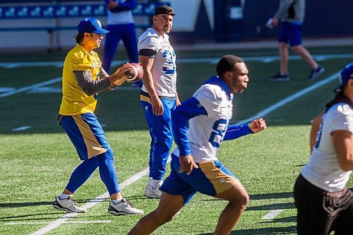 MIKAELA MACKENZIE / WINNIPEG FREE PRESS

Quarterback Zach Collaros at Bombers practice at IG Field in Winnipeg on Thursday, Oct. 7, 2021. For Taylor/Jeff story.
Winnipeg Free Press 2021.