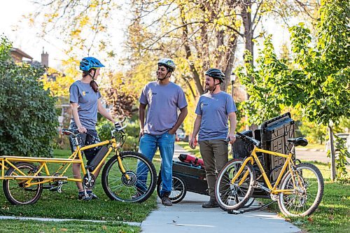 MIKAELA MACKENZIE / WINNIPEG FREE PRESS

Maraleigh Short (left), Shamaun Chowdhury, and Nathaniel De Avila of Velo Renovation (a home renovation collective that uses bicycles as their primary transportation) pose for a portrait in Winnipeg on Thursday, Oct. 7, 2021. For Dave Sanderson story.
Winnipeg Free Press 2021.
