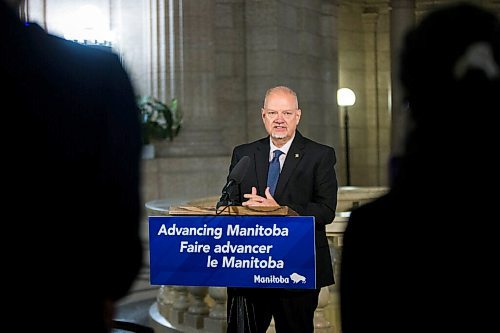 MIKAELA MACKENZIE / WINNIPEG FREE PRESS

Premier Kelvin Goertzen speaks to the media at the Manitoba Legislative Building in Winnipeg on Friday, Oct. 8, 2021. For Carol Sanders story.
Winnipeg Free Press 2021.