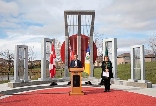JESSICA LEE / WINNIPEG FREE PRESS

Abudulla Khafi gives a speech on October 12, 2021 at the ribbon cutting ceremony of the new International Mother Language Plaza at Kirkbridge Park. The plaza has a medicine wheel which acknowledges the sites location on Treaty 1 territory and was initiated by the Manitoba Bangladesh Bhaban Corporation. The plaza acknowledges that many cultures have struggled to fight for their linguistic rights and freedoms.

Reporter: Melissa


