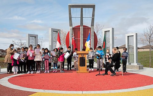 JESSICA LEE / WINNIPEG FREE PRESS

Students from the nearby Bairdmore school perform a song on October 12, 2021 at the ribbon cutting ceremony of the new International Mother Language Plaza at Kirkbridge Park. The plaza has a medicine wheel which acknowledges the sites location on Treaty 1 territory and was initiated by the Manitoba Bangladesh Bhaban Corporation. The plaza acknowledges that many cultures have struggled to fight for their linguistic rights and freedoms.

Reporter: Melissa


