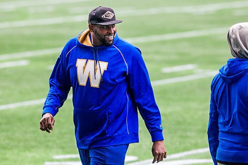 MIKAELA MACKENZIE / WINNIPEG FREE PRESS

Jermarcus Hardrick at Bombers practice at IG Field in Winnipeg on Wednesday, Oct. 13, 2021. For Taylor Allen story.
Winnipeg Free Press 2021.