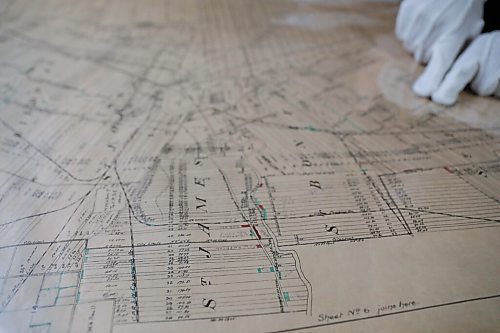 JESSICA LEE / WINNIPEG FREE PRESS

An old map which shows land divisions in Winnipeg is stored in the backroom of the St. Boniface Museum. 

Reporter: Brenda




