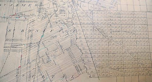 JESSICA LEE / WINNIPEG FREE PRESS

An old map which shows land divisions in Winnipeg is stored in the backroom of the St. Boniface Museum. 

Reporter: Brenda




