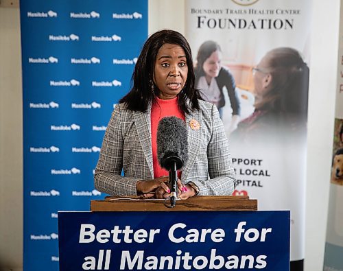 JESSICA LEE / WINNIPEG FREE PRESS

Health and Seniors Care Minister Audrey Gordon makes an announcement on October 15, 2021, at Boundary Trail Health Centre in Winkler.

Reporter: Gabi




