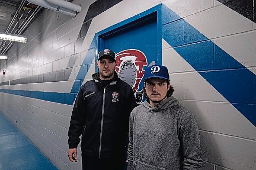 Canstar Community News Oct. 13, 2021 - Matt Dyck, Pembina Valley Twisters head coach (right) and Twisters captain Travis Penner, say the team has gotten out to a fast start from solid goaltending and the new faces with the club geling rather quickly. (JOSEPH BERNACKI/CANSTAR COMMUNITY NEWS/HEADLINER)