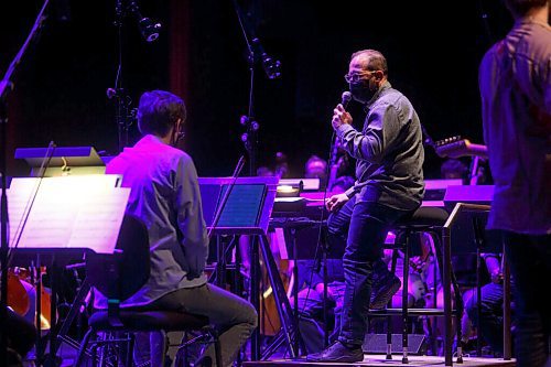 MIKE DEAL / WINNIPEG FREE PRESS
Conductor Julian Pellicano during the sound check, Thursday afternoon, with Don Amero and his band who are performing with the WSO at the Centennial Concert Hall . for three shows October 22-24.
211021 - Thursday, October 21, 2021.