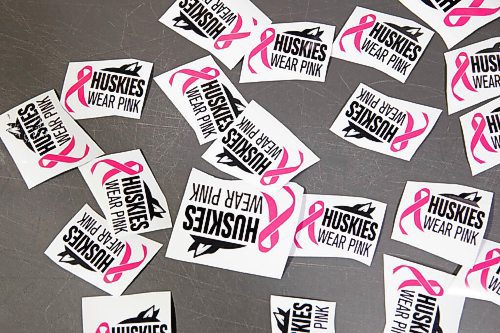 JESSICA LEE / WINNIPEG FREE PRESS

Huskies stickers that will be affixed to football players helmets. Many at the community of Sturgeon Heights have been affected by cancer.

Reporter: Mike






