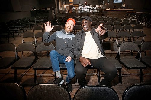 JOHN WOODS / WINNIPEG FREE PRESS
Jared Story, left, host and producer of the Winnipeg Comedy Showcase, and comedian Emmanuel Lomuro are photographed Tuesday, October 26, 2021 and will be laughing it up at the stand-up show this Saturday at the Park Theatre in Winnipeg. 

Reporter: Waldman