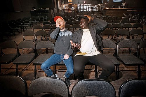 JOHN WOODS / WINNIPEG FREE PRESS
Jared Story, left, host and producer of the Winnipeg Comedy Showcase, and comedian Emmanuel Lomuro are photographed Tuesday, October 26, 2021 and will be laughing it up at the stand-up show this Saturday at the Park Theatre in Winnipeg. 

Reporter: Waldman