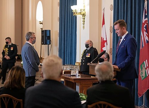 JESSICA LEE / WINNIPEG FREE PRESS

Stephen A. Bell (left), stands to receive the Order of Manitoba at the Legislative Building on October 28, 2021. He is an award-winning singer and songwriter, receiving many prestigious awards such as Juno Awards, Western Canada Music Awards, Prairie Music Awards and Gospel Music Association Covenant Awards.








