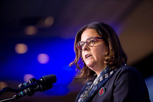 Mike Sudoma / Winnipeg Free Press
Heather Stefanson makes a speech after being announced as the first female Premier of Manitoba at the Victoria Inn Saturday afternoon
October 30, 2021