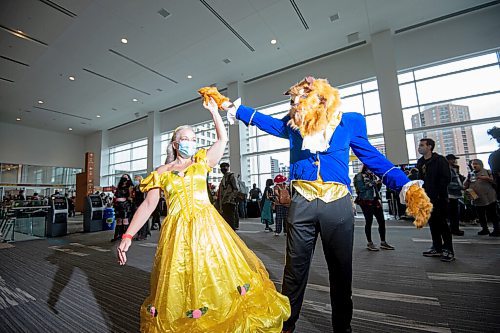 Mike Sudoma / Winnipeg Free Press
Couple, Dalton James Yeomen and Jazmin Lynch Mark Halcrow, waltz as Beauty and the Beast as they attend Comic Con Saturday morning at the RBC Convention Centre
October 30, 2021