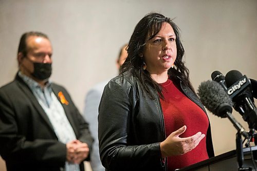 MIKAELA MACKENZIE / WINNIPEG FREE PRESS

60s Scoop Legacy of Canada director and sixties scoop survivor Katherine Legrange calls on the federal government to commission a national inquiry into the sixties scoop in Winnipeg on Monday, Nov. 1, 2021. For JS story.
Winnipeg Free Press 2021.