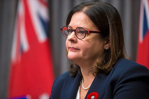 MIKAELA MACKENZIE / WINNIPEG FREE PRESS

Premier Heather Stefanson speaks at her first press conference since becoming premier at the Manitoba Legislative Building in Winnipeg on Tuesday, Nov. 2, 2021. For --- story.
Winnipeg Free Press 2021.