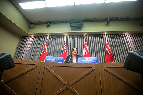 MIKAELA MACKENZIE / WINNIPEG FREE PRESS

Premier Heather Stefanson speaks at her first press conference since becoming premier at the Manitoba Legislative Building in Winnipeg on Tuesday, Nov. 2, 2021. For --- story.
Winnipeg Free Press 2021.