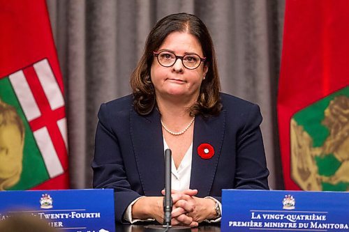 MIKAELA MACKENZIE / WINNIPEG FREE PRESS

Premier Heather Stefanson speaks at her first press conference since becoming premier at the Manitoba Legislative Building in Winnipeg on Tuesday, Nov. 2, 2021. For --- story.
Winnipeg Free Press 2021.