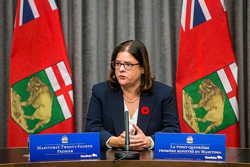 MIKAELA MACKENZIE / WINNIPEG FREE PRESS

Premier Heather Stefanson speaks at her first press conference since becoming premier at the Manitoba Legislative Building in Winnipeg on Tuesday, Nov. 2, 2021. For --- story.
Winnipeg Free Press 2021.