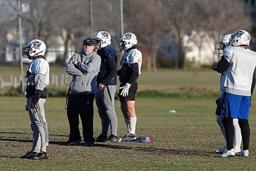 SHANNON VANRAES/WINNIPEG FREE PRESS
Grant Park Pirates coach Doug Kovacs during practice near Grant Park High School on November 3, 2021. The Pirates are the only undefeated in their division heading into Friday playoffs.