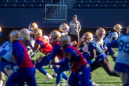 MIKAELA MACKENZIE / WINNIPEG FREE PRESS

Coach Mike O'Shea at Bombers practice at IG Field in Winnipeg on Thursday, Nov. 4, 2021. For --- story.
Winnipeg Free Press 2021.