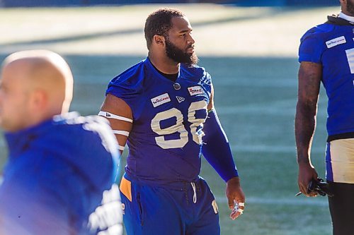 MIKAELA MACKENZIE / WINNIPEG FREE PRESS

Steven Richardson (98) at Bombers practice at IG Field in Winnipeg on Thursday, Nov. 4, 2021. For --- story.
Winnipeg Free Press 2021.