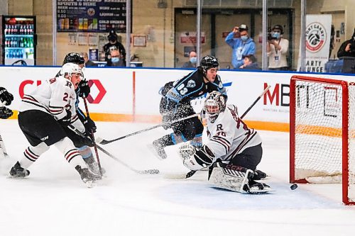 Daniel Crump / Winnipeg Free Press. Winnipegs Matthew Savoie (93) nearly scores during the first period. The Winnipeg Ice take on the Red Deer Rebels at the Wayne Fleming Arena in Winnipeg. November 4, 2021.