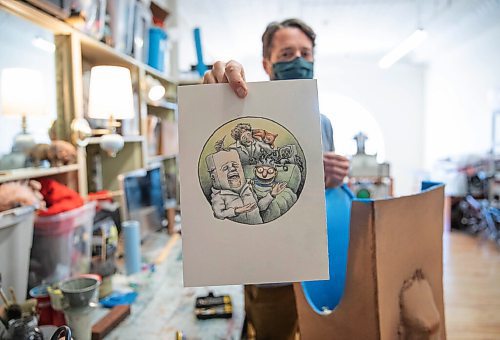 JESSICA LEE / WINNIPEG FREE PRESS

Curtis L. Wiebe is photographed on November 9, 2021 in his studio in the Exchange District. He holds a drawing of Dr. Bunk which he drew.

Reporter: Ben








