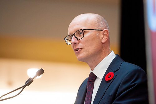 Mike Sudoma / Winnipeg Free Press
President and CEO of Red River Polytech, Fred Meier welcomes attendees and members of the media into Red River Polytechs brand new Innovation Centre Wednesday afternoon
November 10, 2021