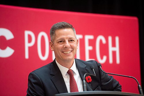 Mike Sudoma / Winnipeg Free Press
Mayor Brian Bowman, speaks to attendees and media during the grand opening of Red River Polytechs new Innovation Centre Wednesday afternoon
November 10, 2021