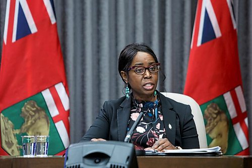 MIKE DEAL / WINNIPEG FREE PRESS
Health and Seniors Care Minister Audrey Gordon during an announcement Friday morning at the Manitoba Legislative building, that further restrictions were going to be put into place starting this weekend.
211112 - Friday, November 12, 2021.